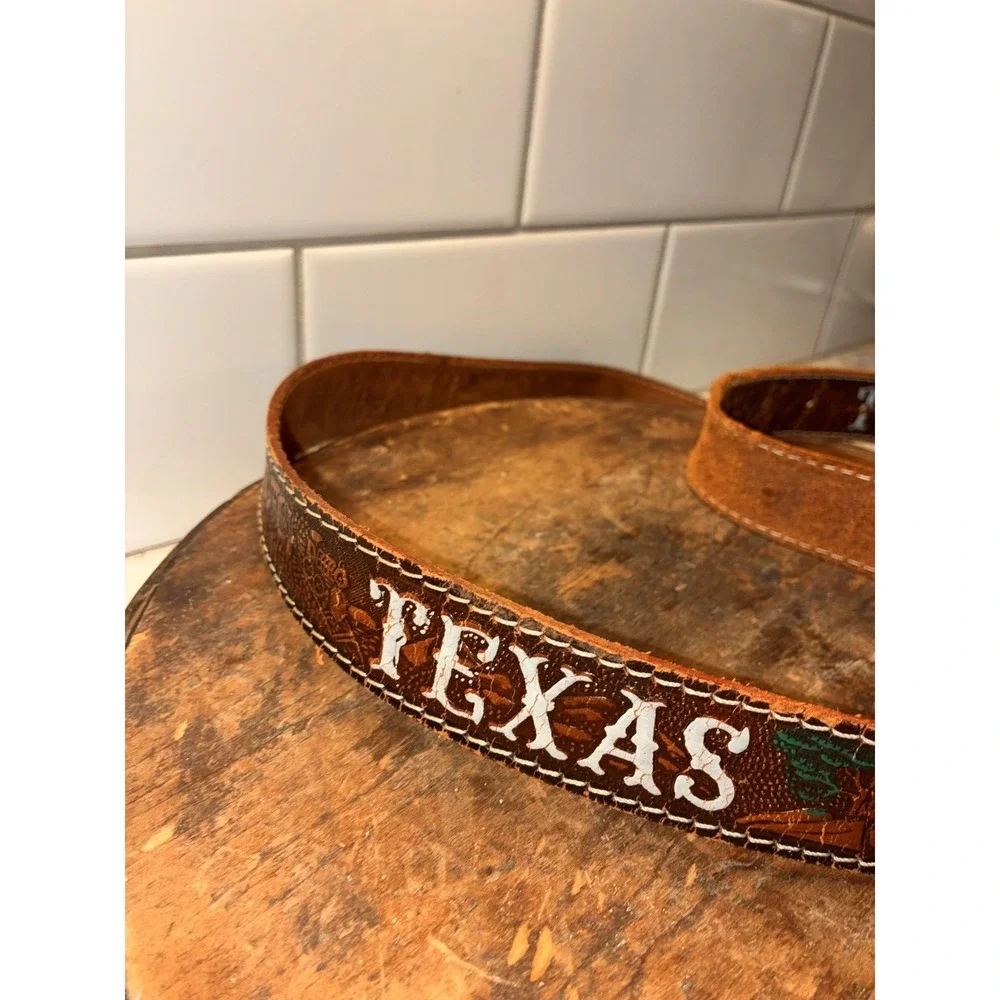 Leather Western Belt TEXAS‎ Cowboy Cowgirl Brown Strap Buckle